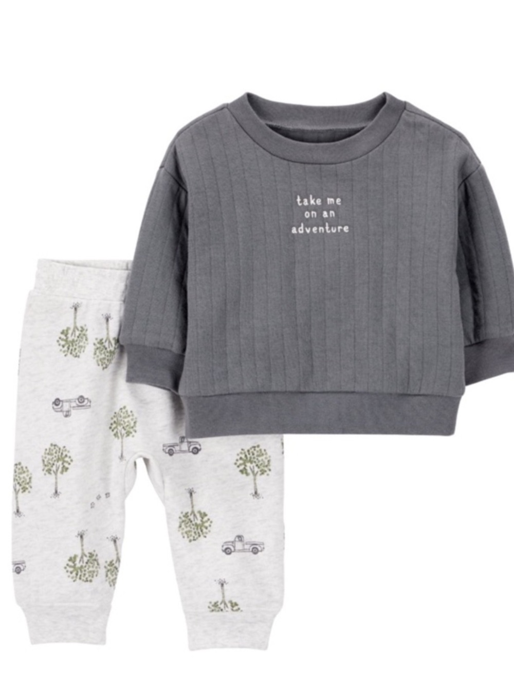 Carter's Gray Ribbed 'Take Me On An Adventure' Set with Heather Pants (50)